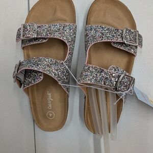 Cat & Jack Glitter Double-Strap Slide Sandals - Multicolor with Pink Trim